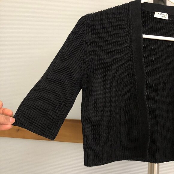AKRIS PUNTO Black Knit Crop Short Sleeve Open Cardigan Sz XS/S - Picture 2 of 7